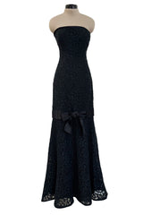 Spring 1987 Yves Saint Laurent Haute Couture Strapless Black Handmade Lace Dress