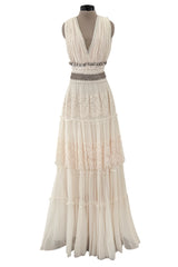 Gorgeous 2010s Lanvin Blanche by Alber Elbaz Dotted Net Plunge Dress w Rhinestone Details