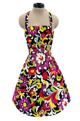 Gorgeous Resort 1993 Christian Lacroix Crisp Cotton Floral Print Halter Dress w Pouf Back Skirt