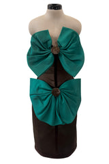Fall 1988 Yves Saint Laurent Haute Couture Runway Look 79 Strapless Dress w Bows & Matching Cape