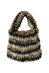 Hand Made to Order 1930s John-Fredericks Metallic Gold & Black Woven Evening Bag w Sequin Detailing