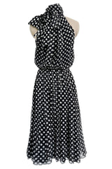 Chic 2006 Alexander McQueen Stark Black & White Polka Dot Silk Chiffon Halter Dress