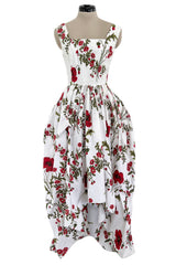 Pretty Spring 2019 Alexander McQueen by Sarah Burton Crisp White Cotton & Red Floral Print Dress