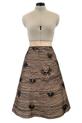 Extraordinary 1950s Sophie of Saks Gold Silk Skirt w Extensive Hand Applied Black Cord Appliqué
