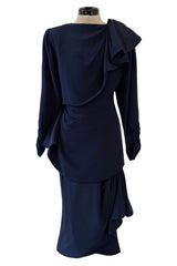 Elegant Spring 1989 Nina Ricci by Gerard Pipart Haute Couture Runway Deep Blue Silk Dress