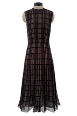 Prettiest Spring 2004 Prada Runway Look 31 Feather Light Grey & Green Silk Chiffon Plaid Dress