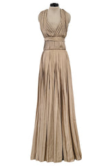 Fall 2009 Bottega Veneta by Tomas Maier Ad Campaign & Runway Muted Copper Silk Pleated Dress