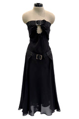 Sexy Fall 2002 Christian Dior by John Galliano Look 23 in Black Strapless Silk w Buckle Details