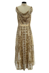 Spectacular Spring 2020 Valentino by Pierpaolo Piccioli Gold Sequin on Net Dress w Plunging Back