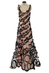 Exquisite Fall 2000 Jean Paul Gaultier Haute Couture Nude & Black Net 3D 'Script' Dress