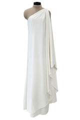 Most Wanted 1978 Halston Off White Ivory One Shoulder Draped Jersey Maxi Dress