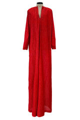 Fabulous 1970s Halston Metallic Red Lame Lurex Full Length Caftan Dress