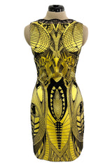 Extraordinary Resort 2010 Alexander McQueen Rare Black Embroidered Net over Yellow Silk Dress