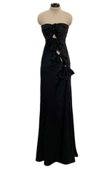 Incredible Spring 2003 Christian Dior by John Galliano Black Silk Open Cut Out Bow Dress w High Slit