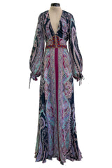 Prettiest Pre-Fall 2016 Etro by Veronica Etro Printed Silk Chiffon Dress w Embroidered & Beaded Detailing