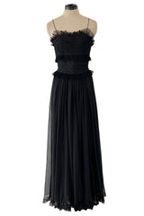 Prettiest 1992 Chanel by Karl Lagerfeld Black Silk Chiffon Dress w Black Lace Detailing