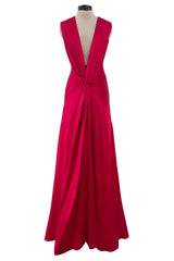Chic Spring 2008 Alexander McQueen Red Silk Dress w Front Plunge & Knot Detailing