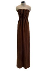 Ultra Rare 1976 Halston Iconic Front Tying Easy to Wear Column Dress in a Bias Cut Chocolate Brown Terry Cloth