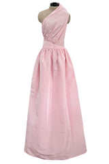 Dreamy Early 1980s Bill Blass Pale Pink Silk One Shoulder Dress w Full Slightly Trained Skirt