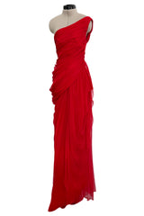 Prettiest Spring 2009 Valentino by Alessandra Facchinetti Look 31 Red Silk Chiffon One Shoulder Dress