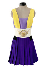 2014 Fausto Puglisi Bright Multi Colour 'Greco-Roman' Mini Dress w Gold Rhinestone Medallion