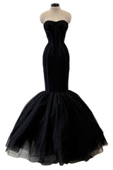 Rare 2008 Dolce & Gabbana Black Silk Net Corset Lace Up Dress w Massive Lower Skirts