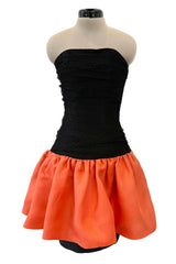 Spring 1987 Yves Saint Laurent Runway Strapless Dotted Net Mini Dress w Coral Skirt