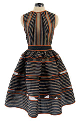 Amazing 2010s Fendi by Karl Lagerfeld Striped Cotton Dress w Transparent Net Panels