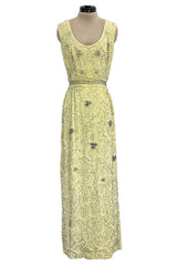 Prettiest Early 1960s Malcolm Starr by Elinor Simmons Hand Beaded Pale Yellow Silk Dress