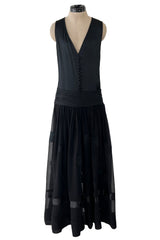 Incredible 1990s Chanel by Karl Lagerfeld Silk & Silk Chiffon Jumpsuit w Camellia Applique Overskirt