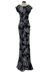 Outstanding Fall 2009 Christian Dior by John Galliano Bias Cut Metallic Silver Floral Print Dress