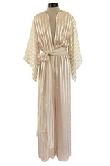 Important & Rare Resort 1976 Halston Couture Ivory Silk Ribbon Chiffon Jumpsuit w Original Sash