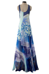 Spring 2010 Emilio Pucci by Peter Dundas Runway Look 24 Blue Printed Silk Chiffon & Sequin Dress