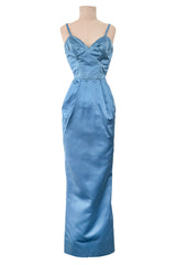 Outstanding 1960s Christian Dior by Marc Bohan Demi-Couture Sky Blue Silk Bombshell Dress