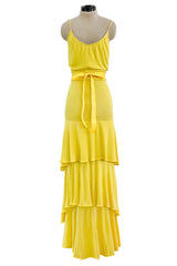 Minimalist 1970s Christian Dior by Marc Bohan Yellow Jersey Tank Dress w Three Tier Skirt