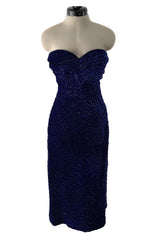 Fall 1986 Yves Saint Laurent Runway & Ad Campaign Hand Gathered Strapless Velvet Dress