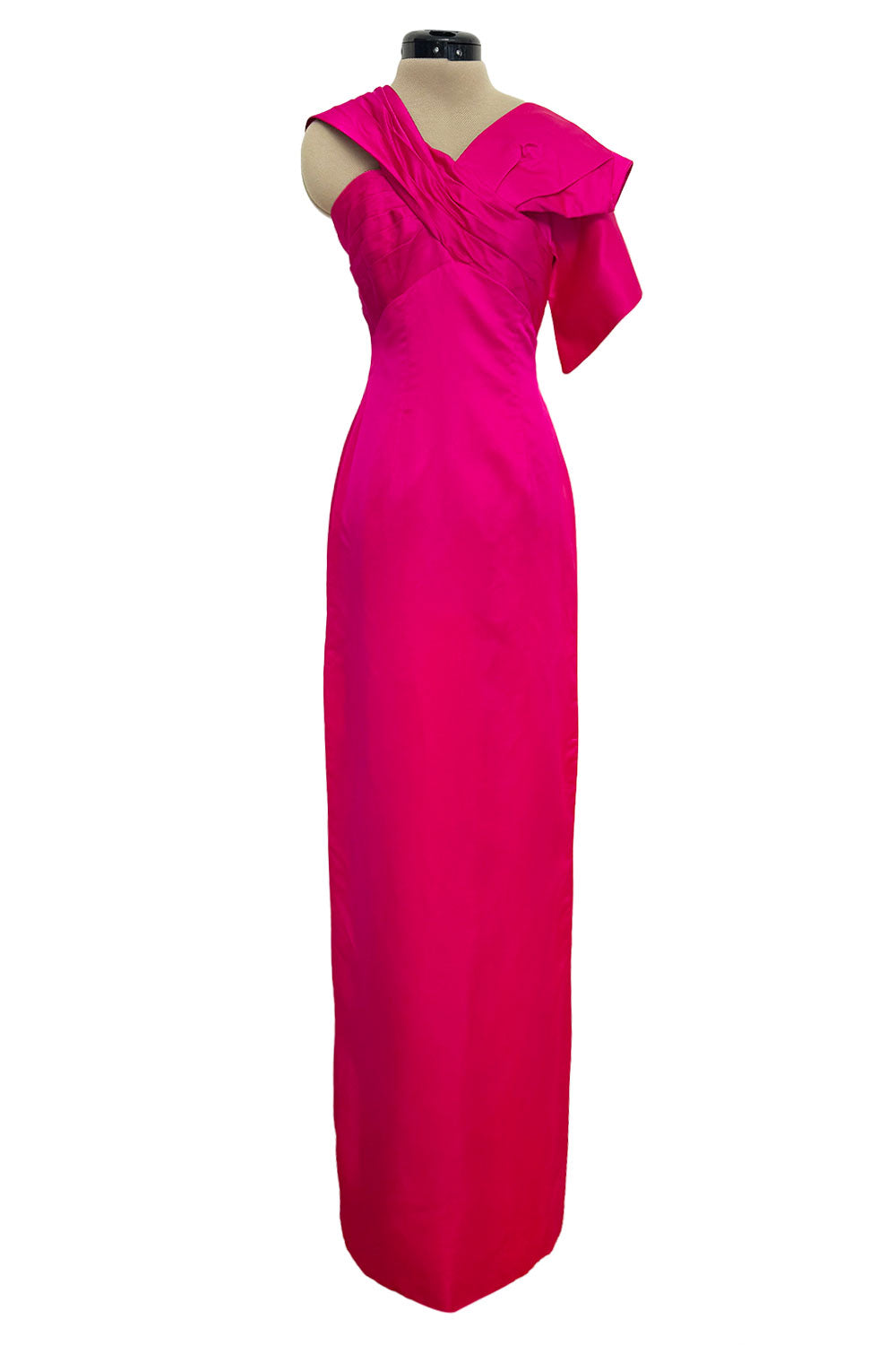 2000s Valentino Roma Brillaint & Vibrant Pink Silk One Shoulder Dress   Shrimpton Couture