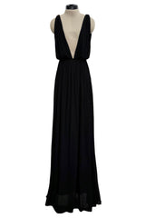 Sensual Spring 1973 Yves Saint Laurent Runway Black Silk Jersey Front, Side & Back Plunge Dress