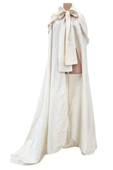Incredible 1970s Loris Azzaro Ivory Silk Fantasty Voluminous Full Trained Cape w Oversized Hood