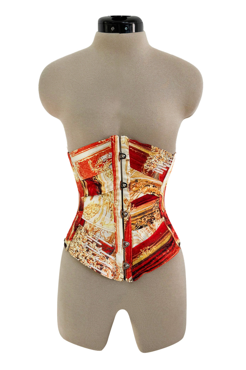 Amazing Spring 2003 Roberto Cavalli Printed Silk Lace Up Corset