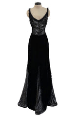 Fall 1995 Valentino by the Original Mr Valentino Runway Black Velvet Dress w Sequin Detailing