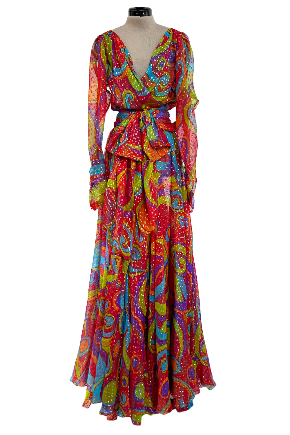 ysl silk dress Spectacular Fall 1989 Yves Saint Laurent Runway Metallic Gold Detailed Chiffon blackfriday23ex Sachin & Babi Alli Saint Laurent Size:Medium 15.5 Neck / 34-35 Sleeve