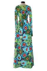 1972 Lanvin by Jules-Francois Crahay Printed Silk Jersey & Waffle Weave Low Back Dress