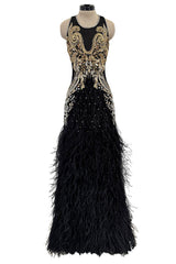 Extraordinary 2015 Roberto Cavalli Runway Feather & Net Dress w Bead & Sequin Detailing