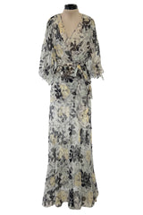 Dreamy 1920s Unlabeled Feather Light Floral Print Silk Chiffon Dress w Jacket