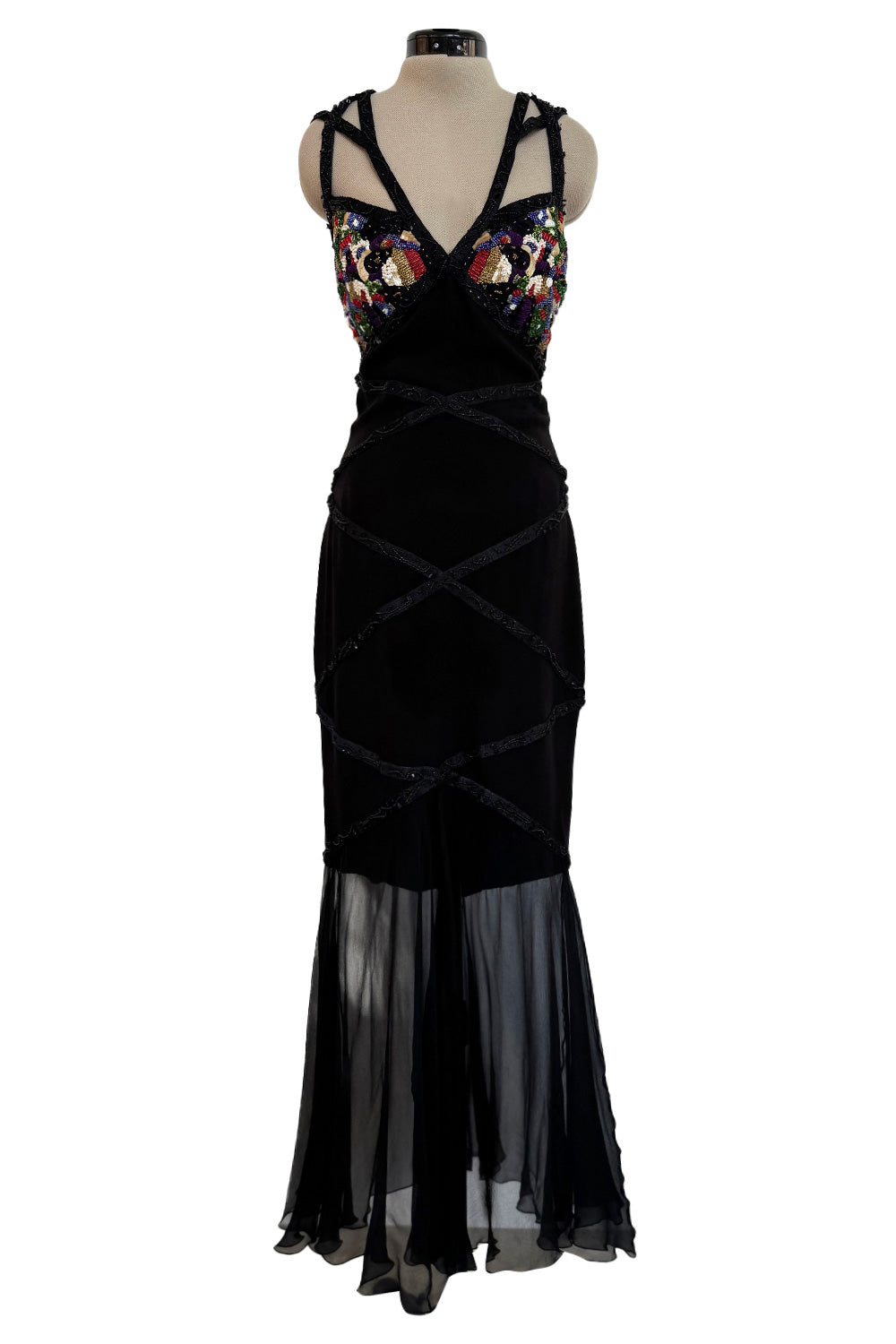 Fantastic Spring 1993 Karl Lagerfeld Runway Black Dress w Extensive Be Shrimpton Couture Fantastic Spring 1993 Karl Lagerfeld Runway Black Dress w Extensive Be Shrimpton Couture