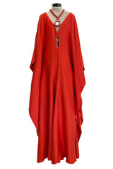 Spring 2022 Chloe by Gabriela Hearst Deep Burnt Orange Silk Caftan Dress w Hand Braided & Shell Detailing