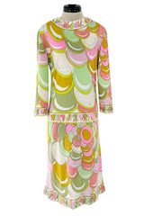 Prettiest 1960s Emilio Pucci Pale Pastel Curving Print Silk Jersey Dress w Contrasting Border