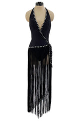 Early 1970s Bob Mackie Unusual Fringed Shaped Bodysuit Showgirl Costume Dress Piece