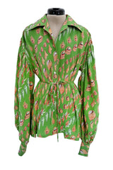 Chic Spring 1974 Valentino by the Original Mr. Valentinop Green Silk Shell Print Top & Head Scarf